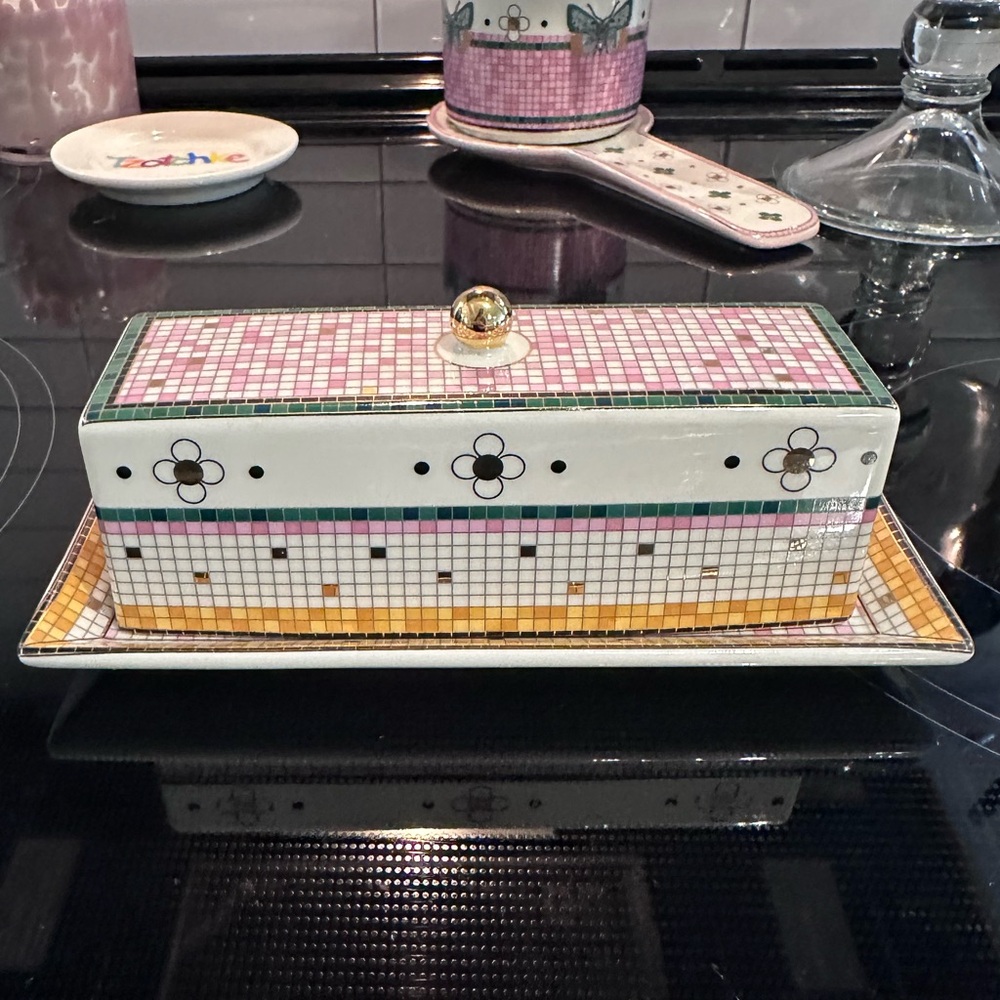 Anthropologie Butterfly Bistro Tile Stoneware Butter Dish Garden Edition